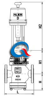 電動(dòng)雙座調節閥配PSL執行器尺寸圖 電動(dòng)雙座調節閥配PSL執行器尺寸圖