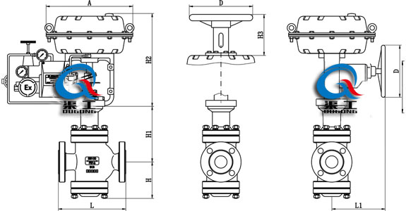 氣動(dòng)薄膜雙座調節閥（外形尺寸圖）